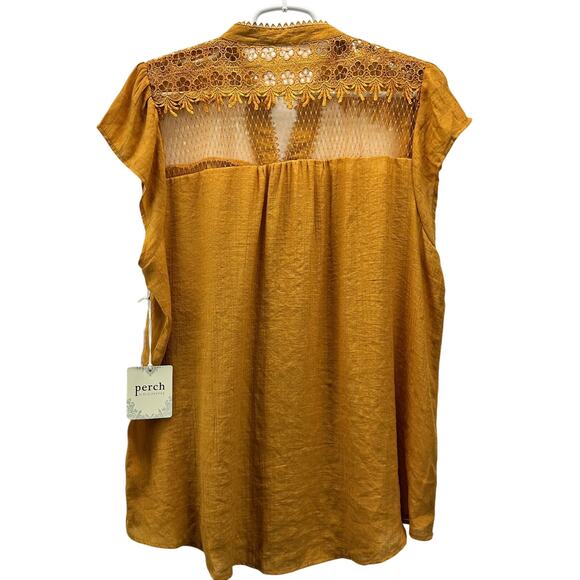 NWT Perch by Blu Pepper Yellow Lace Shirt Short Sleeve Boho 2XL - Picture 2 of 9